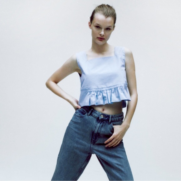 Zara Tops - Zara Light Blue Poplin Crop Top